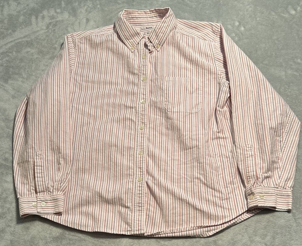 XL LL Bean Button Down Shirt Pink Striped 100% Cotton Oxford OCBD Purple Dress